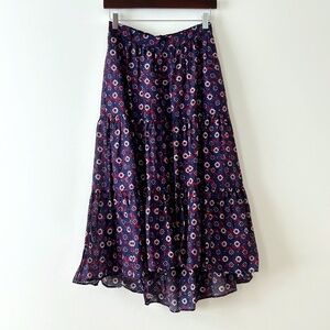 Xirena Iris Silk Cotton Blend High Low Purple Floral Midi Skirt